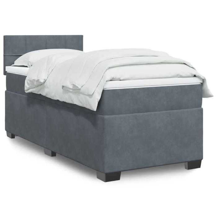 Struttura letto con materasso - Maison Exclusive - Velluto grigio scuro - 80x200 cm - Massimo relax