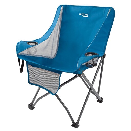 Aktive Blue tippskyddande hopfällbar campingstol med mugghållare och ficka