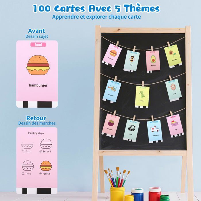 Robot Dessin Enfant - BLEOSAN - 100 Cartes (Animaux, véhicules, plantes) - Rechargeable - Stylo inclus - 3+ ans