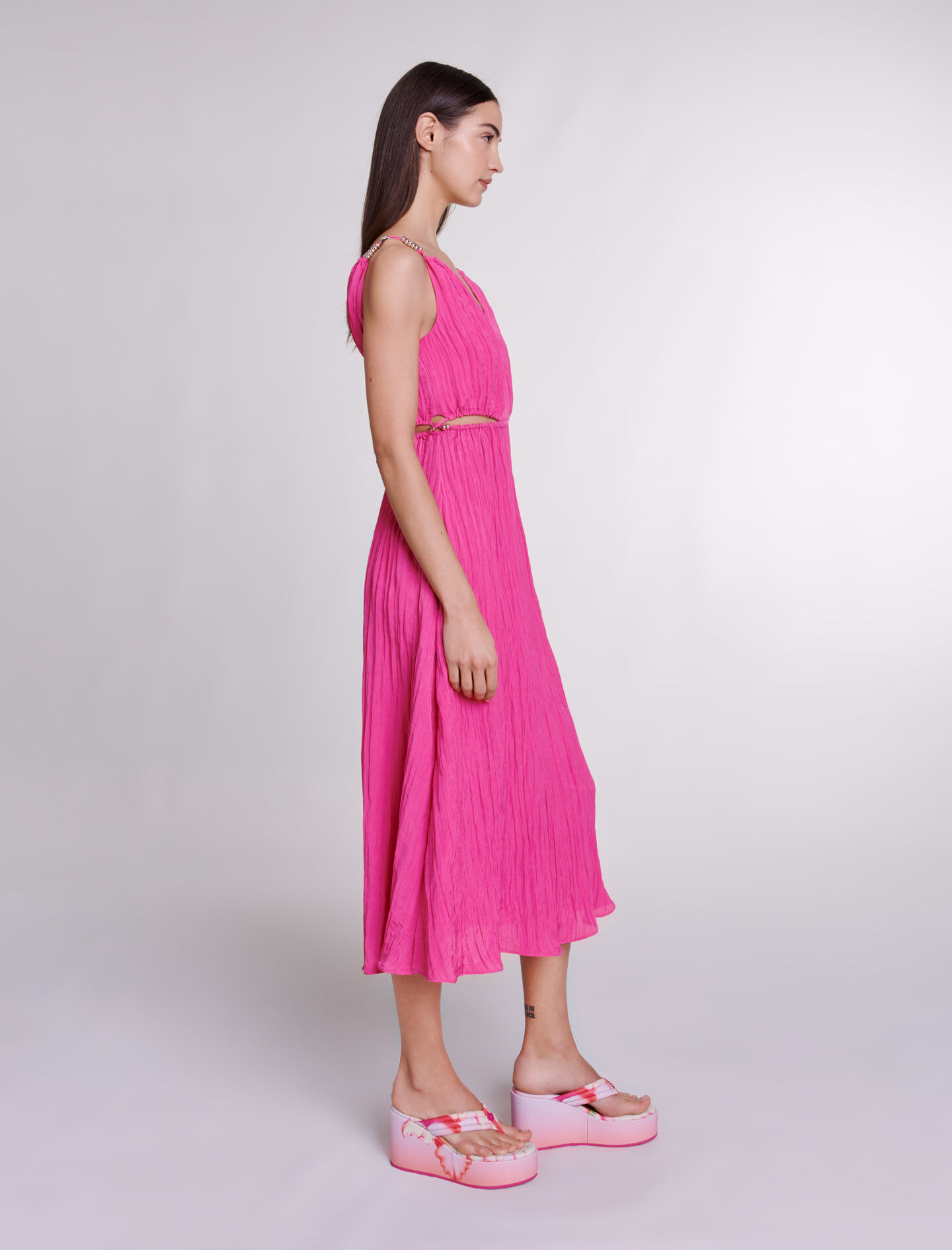 Rochie midi cu imprimeu ajurat - Roz