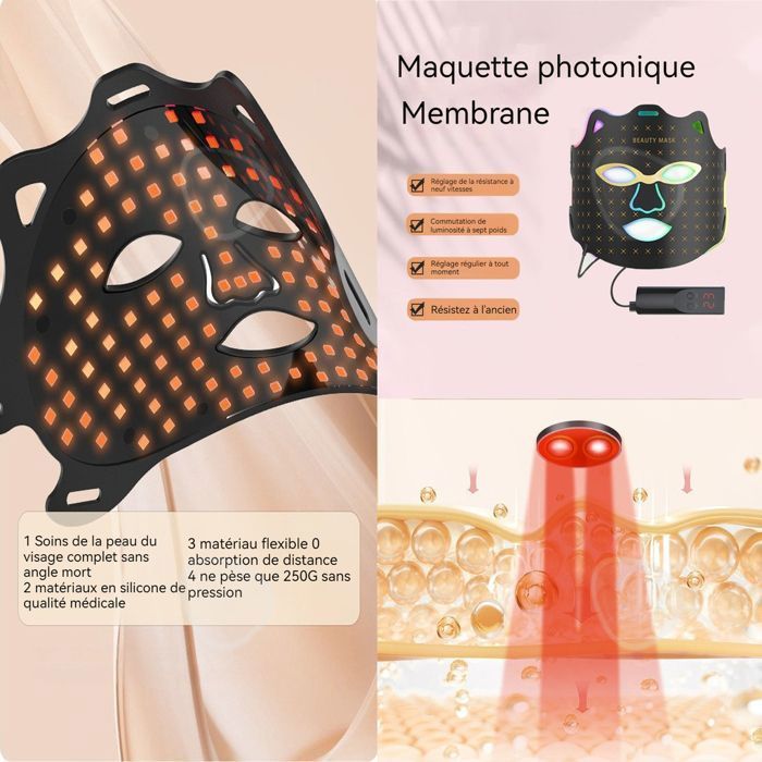 Mascarilla facial LED PASSIONOVA de 800 mAh, nueve niveles de intensidad, siete niveles de brillo, mascarilla de silicona para el cuidado de la piel.