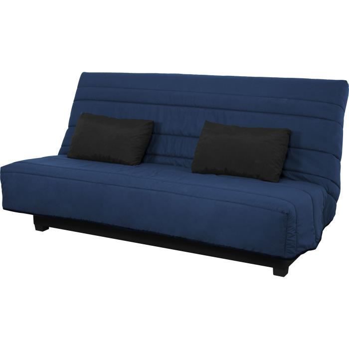 Sofá cama de 2 plazas DUNLOPILLO con sistema clic-clac - Azul marino - DREAMER