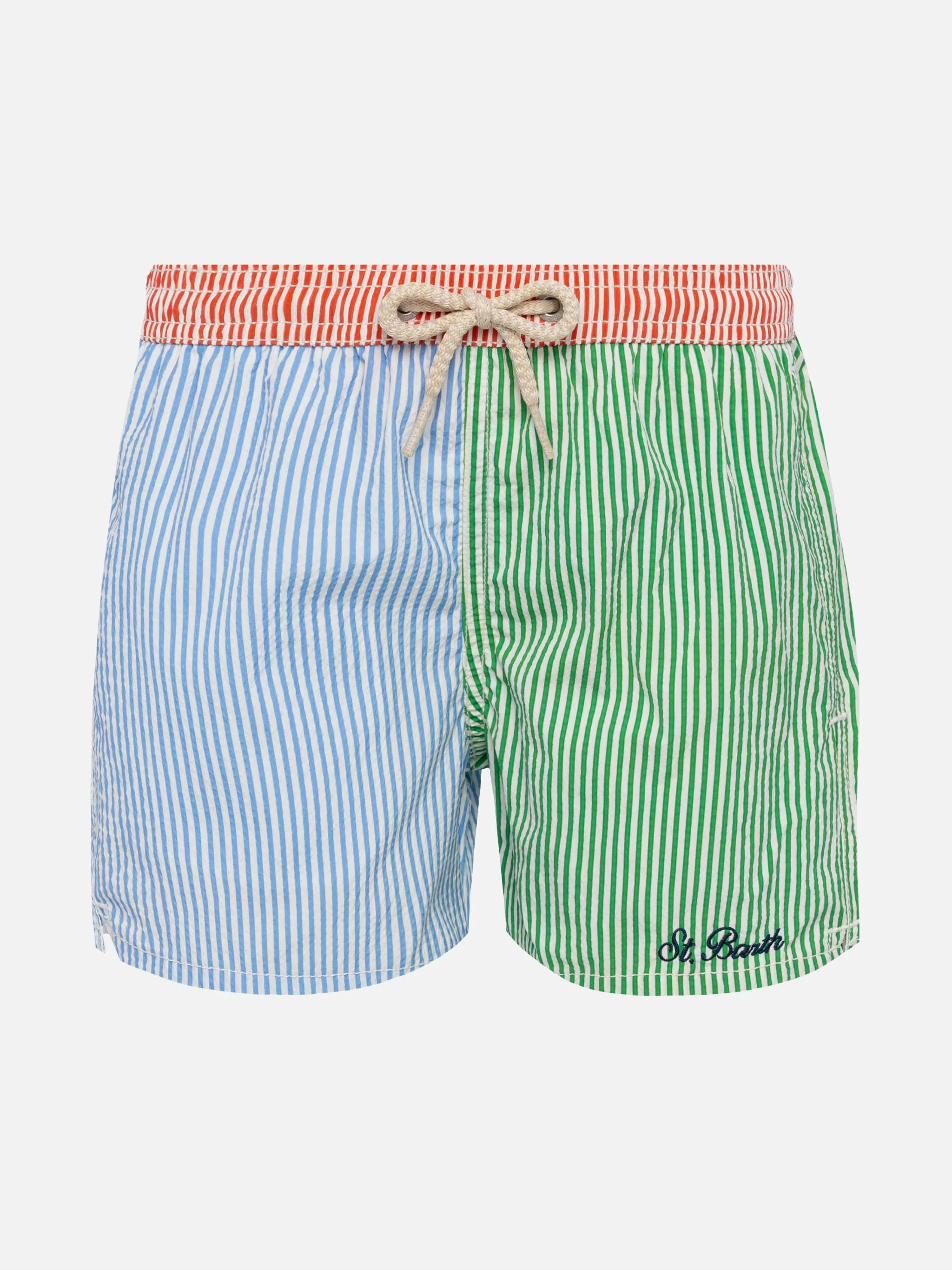 Patmos Jr mid-length gestreepte seersucker zwemkleding