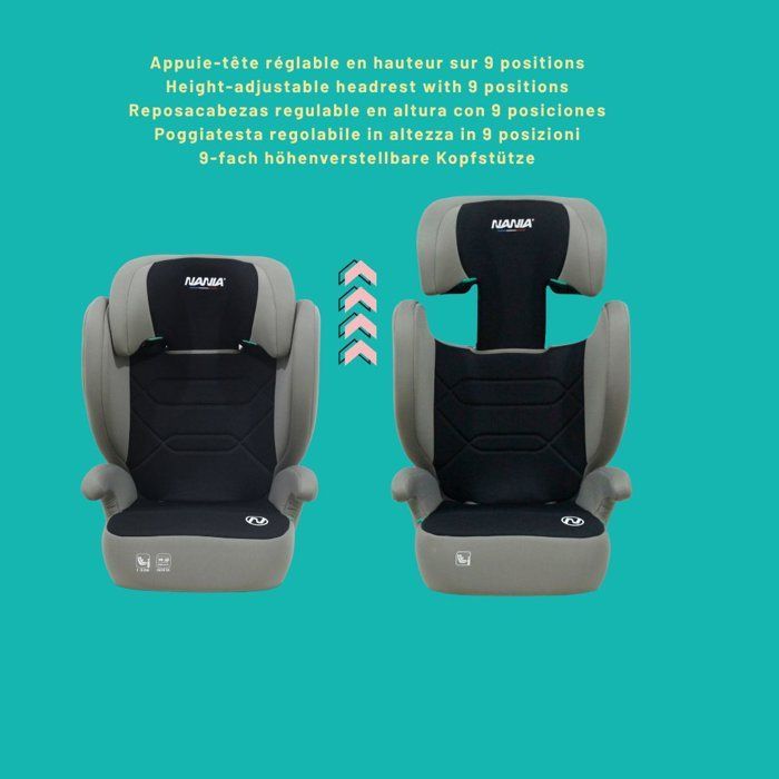 Siège auto - NANIA - Belem - Groupe 2/3 - I-size - 100/150 cm - 4 à 12 ans - Protection Latérale - Appui-tête Réglable - Noir