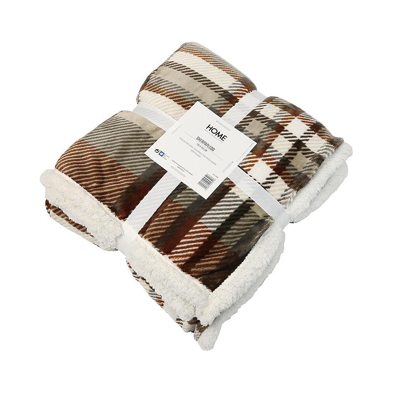 Coperta Sherpa Home 130x160 cm a quadri color cognac