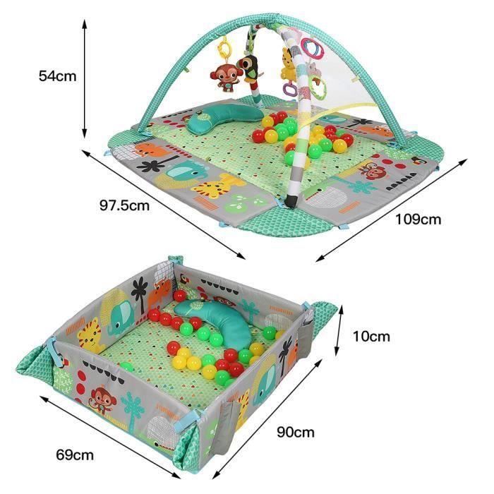 Tapis d'Éveil évolutif multifonction pour Bébé avec Arche de Jouets - Vert - À partir de 3 mois