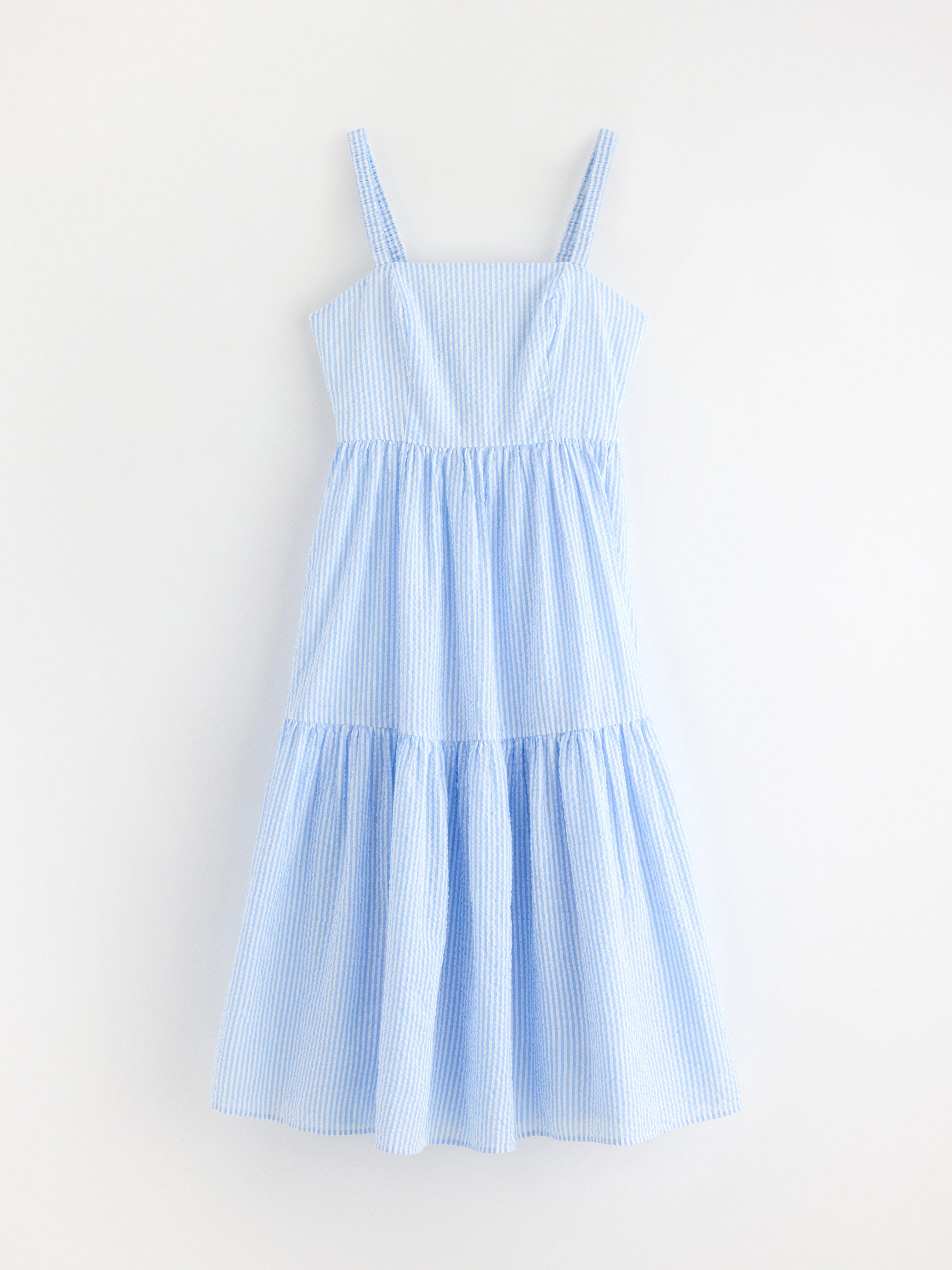 Vestido midi em estampa de ondas azuis