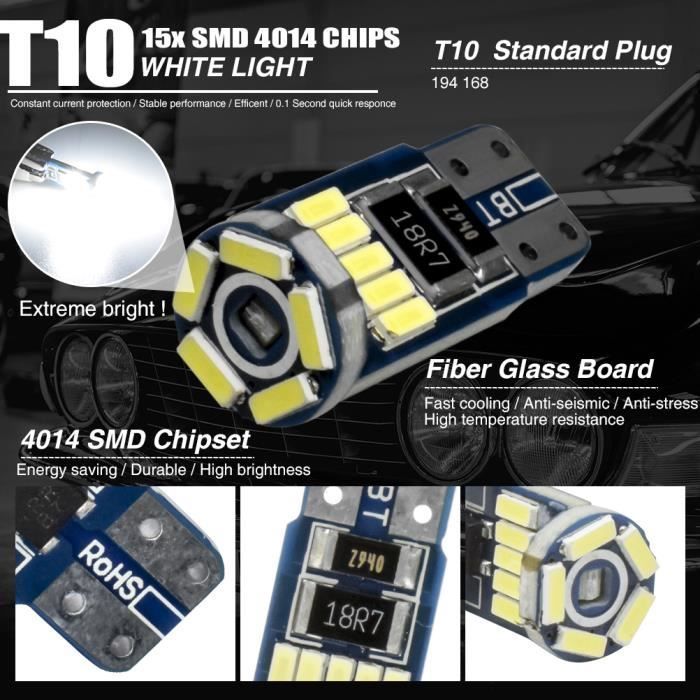 10 bombillas LED de luz nocturna W5W T10 ULTRA BLANCAS XENÓN 6000k para coches y automóviles