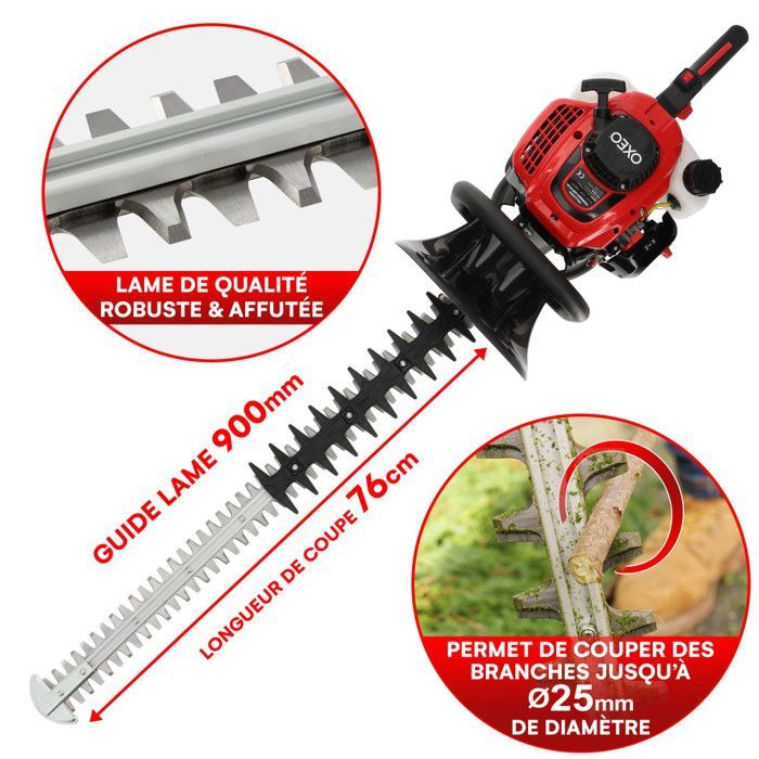 Cortasetos de gasolina PRO - Motor de 2 tiempos y 22,5 cc - Cuchilla grande de 76 cm - Ligero - Antivibración - Mango giratorio