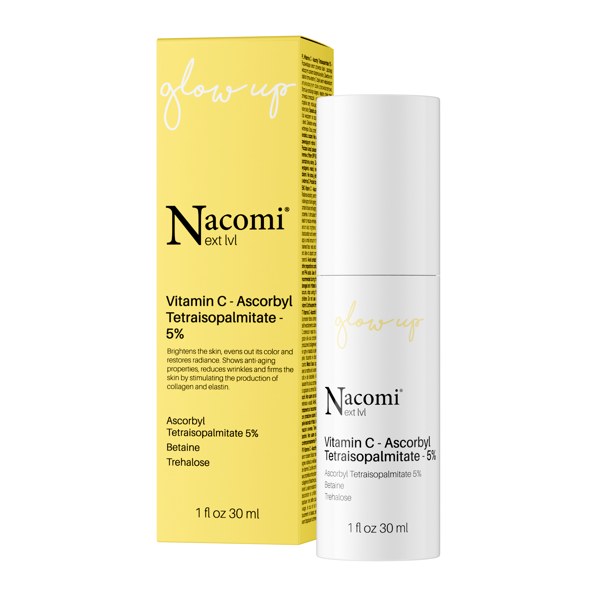 Mirdzošs sejas serums ar C vitamīnu un askorbiltetraizopalmitātu 5% Serumi