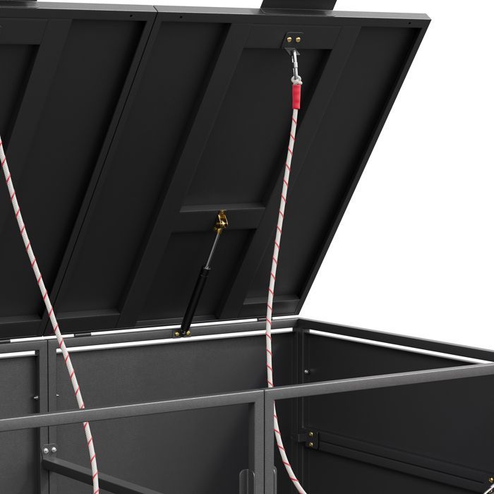 Bin storage unit for 2 bins (120-240 L), hinged lid, lockable door, metal, grey + wood
