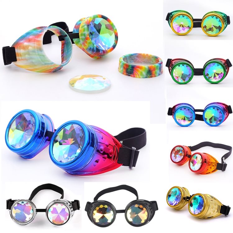 Kaleidoscope Rainbow Crystal Lenses Steampunk Goggles Glasses Welding Gothic Cosplay Goggles Flying Eyewear Vintage Halloween