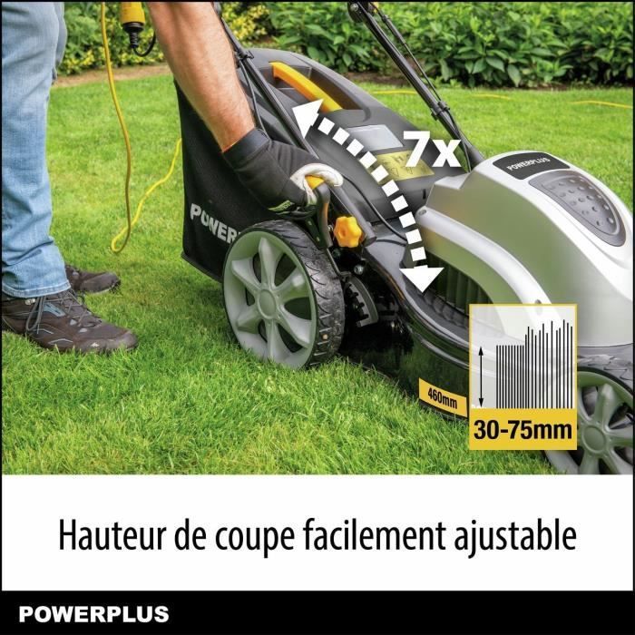 Rasaerba elettrico - POWERPLUS - POWPG6290 - 1800 W - Diametro di taglio 460 mm - Con raccolta, mulching e scarico posteriore