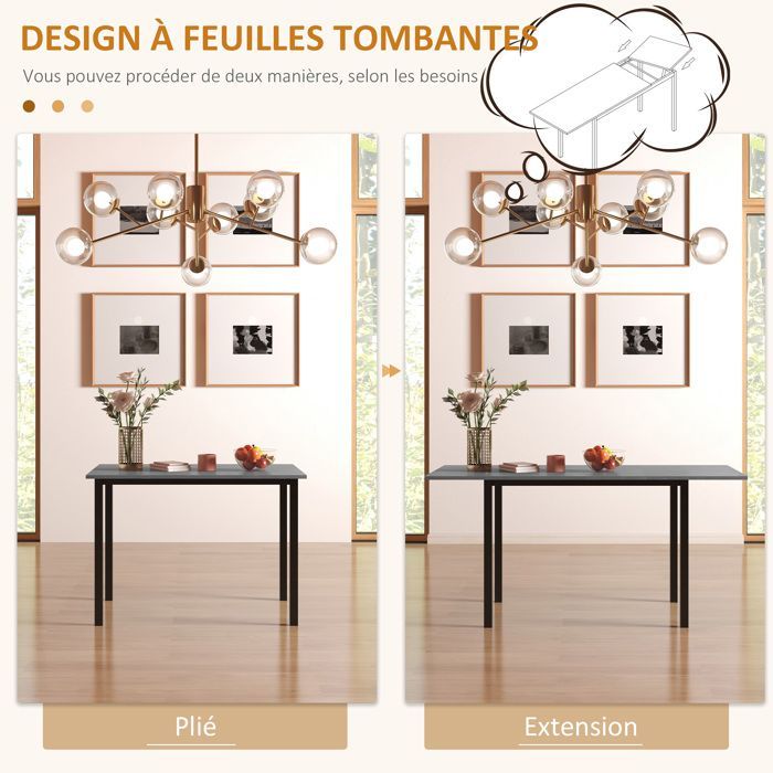 Mesa de comedor extensible - mesa de cocina - HOMCOM - diseño moderno con amplia superficie, capacidad para 6 personas - acero - gris oscuro