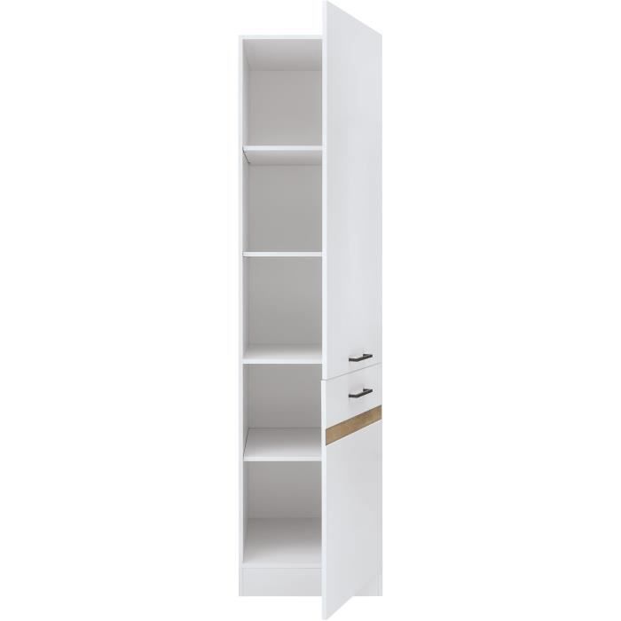 JUNONA Keukenkolom met 2 rechtsdraaiende deuren - B 50 x H 196 x D 46 cm - Glanzend wit