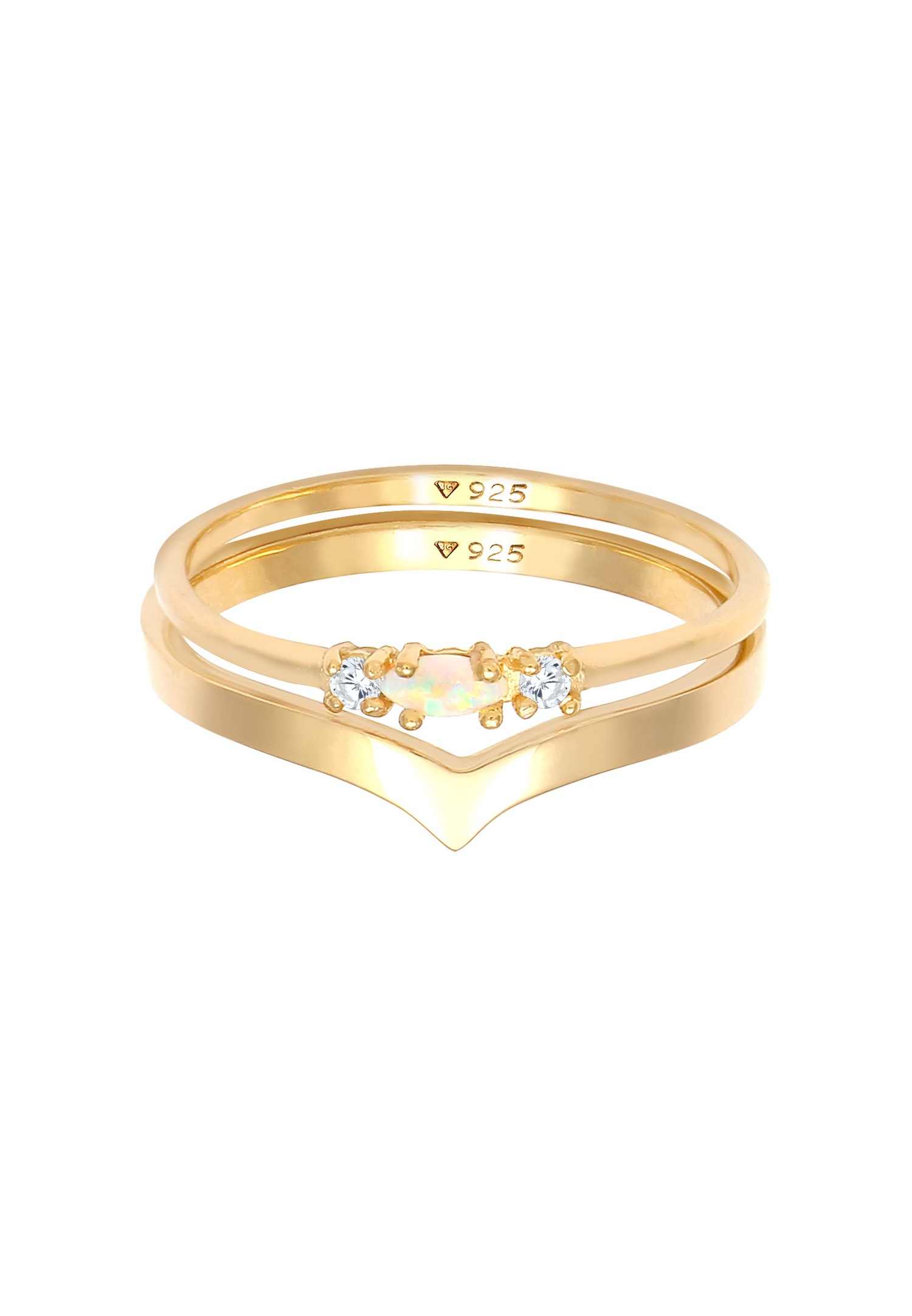 Elli Femmes Ensemble Marquise Forme de V Basique avec Opale Synthétique et Cristaux de Zirconium en Argent Sterling 925