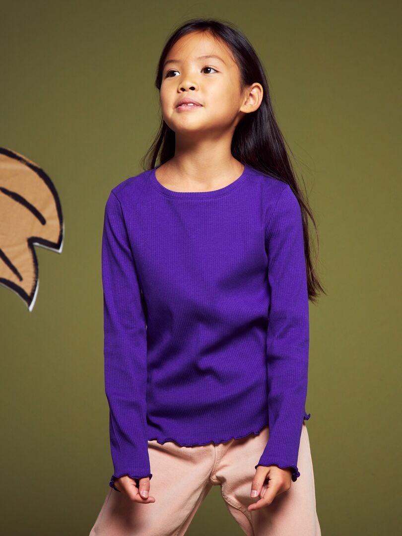 Camiseta de manga larga de punto acanalado - Morada