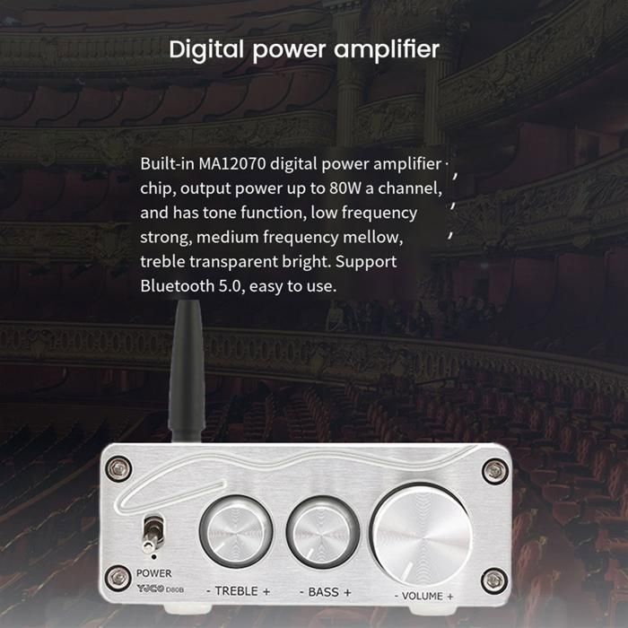 Amplificador de sonido HiFi de 80 W x 2 con Bluetooth 5.0, amplificador de potencia de audio estéreo para cine en casa, karaoke y etiquetas.