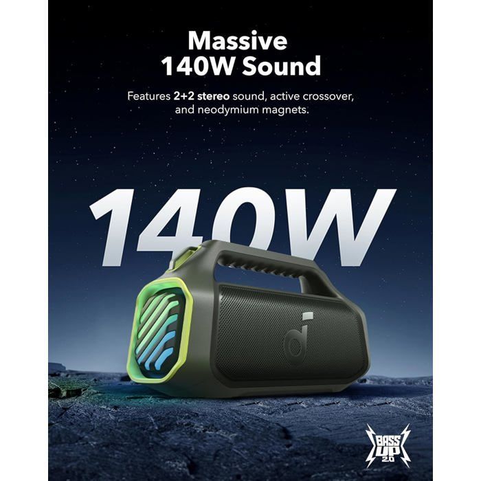 Enceinte Bluetooth - SOUNDCORE - Boom 2 Plus - 140W - IPX7 - BassUp 2.0 - RGB