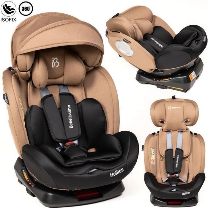 BEBELISSIMO - Siège auto Isofix - pivotant 360 ° -  40-150cm - (0-36kg) - Hellios  Plus - beige / noir- R129 i-size