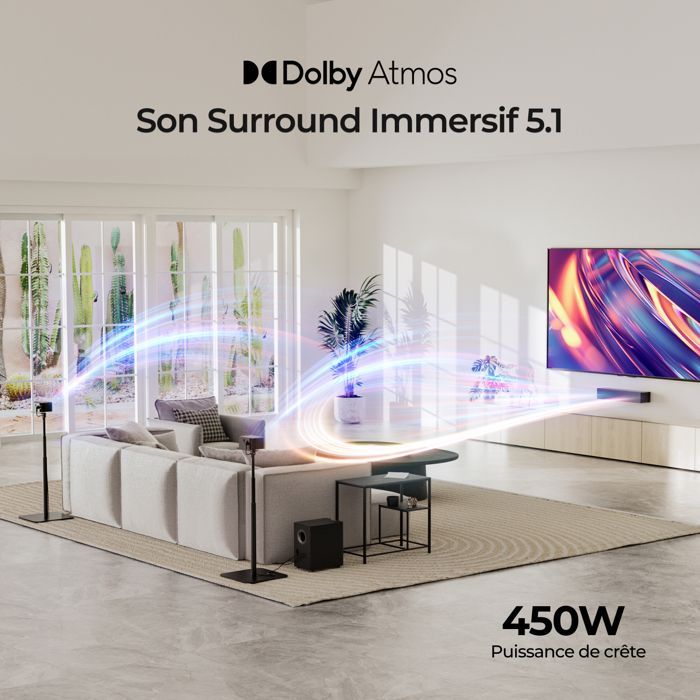 ULTIMEA Barre de son 5.1ch Dolby Atmos avec Caisson de basses + 2 enceintes, Bass et Surround Réglable, HDMI eARC, Poseidon M4T