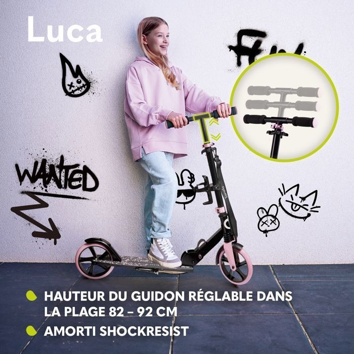 Scooter - LIONELO - Luca - Op til 100 kg - Pink - 20 cm hjul