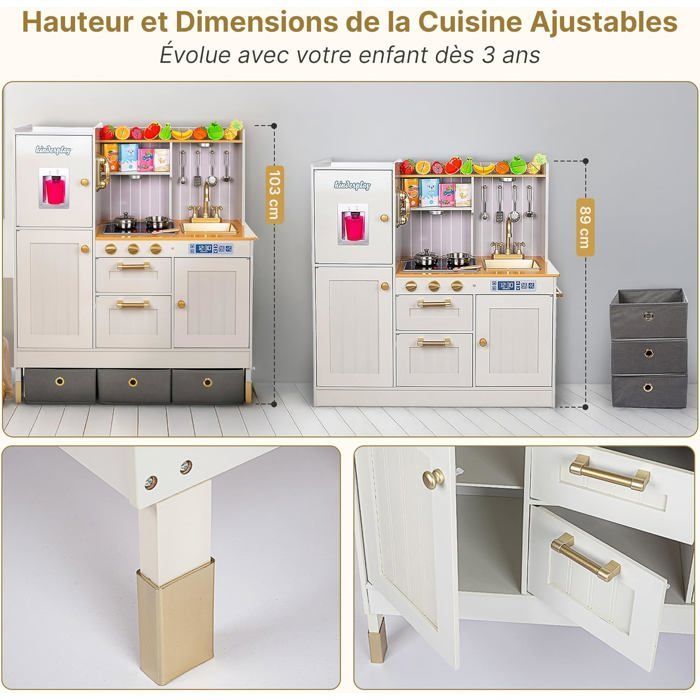 Cuisine en bois pour enfants LED et sons, hauteur réglable, accessoires complets - Green Series (GS0060-1)