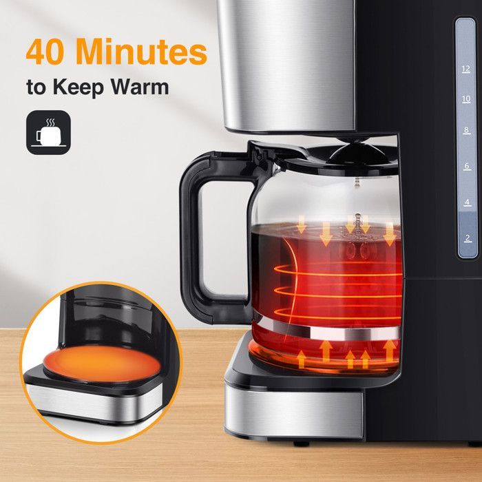 Taylor Swoden Cafetiere Filtre, Programmable 24h Cafetiere Electrique 1,5L  12 tasses, Machine a Cafe Maintien au Chaud