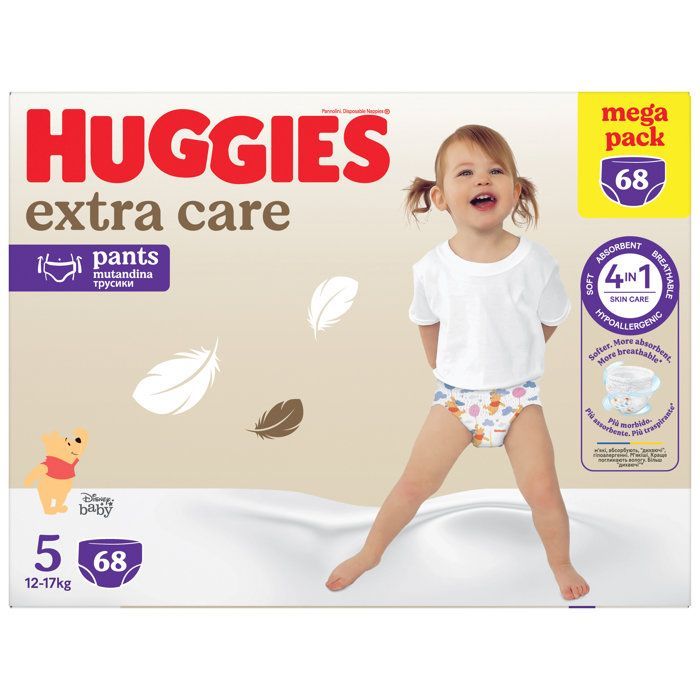 Huggies - Culottes bébé Extra Care - Taille 5 (12-17 kg) - 68 pièces - Mega pack - Hypoallergéniques, douces et respirantes