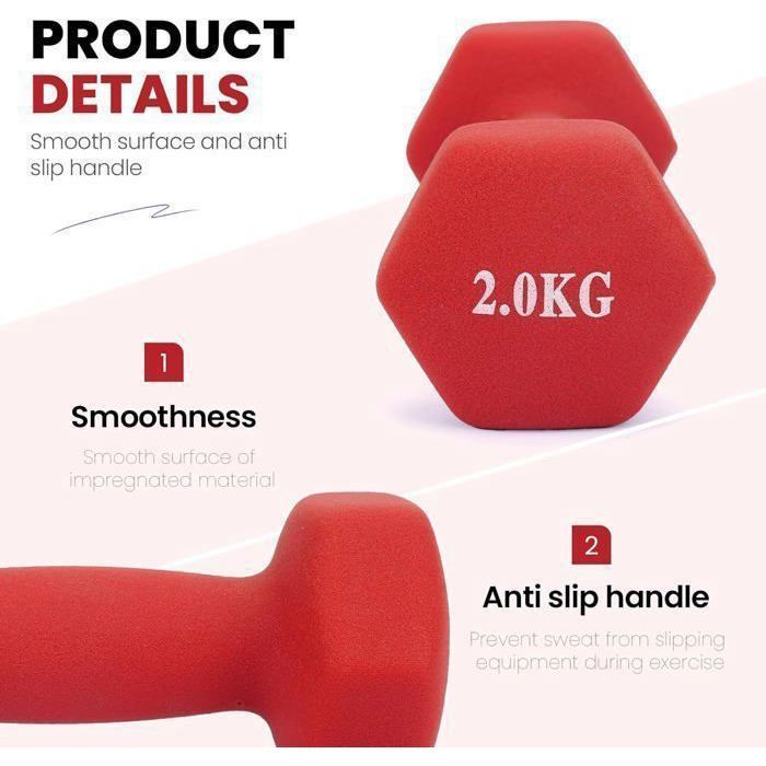x 2 kg neopreen gewichten - halters voor fitnesstraining - voor spierversterking in de thuisgym