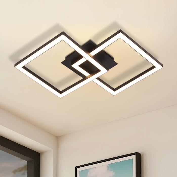 Homefire Plafonnier moderne LED - Aluminium et Métal - Noir -29,5 x 6 x 47 cm - Blanc chaud Design carré