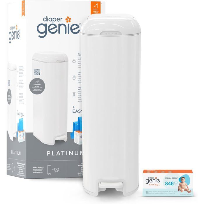 Cubo para pañales Diaper Genie Platinum - Acero inoxidable, gran capacidad para 47 pañales, a prueba de olores