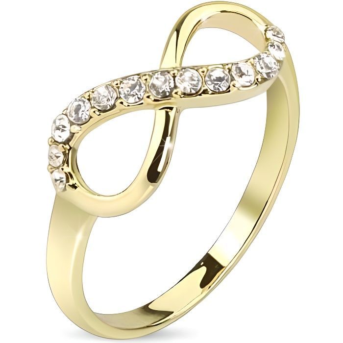 Women's ring plated in 14k gold with zircon stones, wedding ring with infinity symbol (57)