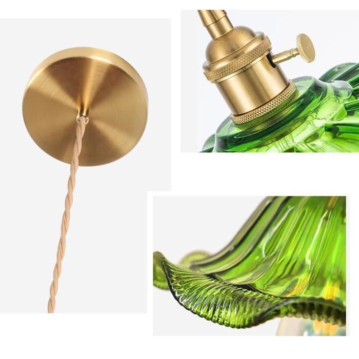 iDEGU Suspension Luminaire Vintage,25cm Lampe de Plafond Industriel Abat-jour en Verre Design Fleur Lustre Style Edison,Vert
