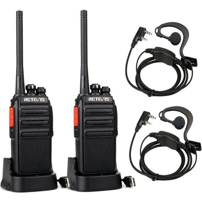 Walkie Talkie profesional recargable Retevis RT24 PMR446 de 16 canales CTCSS/DCS, con auriculares y estuche de carga, ideal para senderismo.