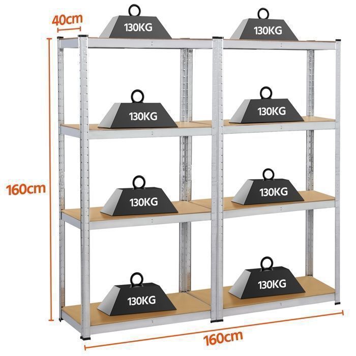 Juego de 2 estantes de almacenamiento Yaheetech, 80 × 40 × 160 cm, capacidad de carga de 130 kg por estante, garaje, taller, cocina, sala de estar.