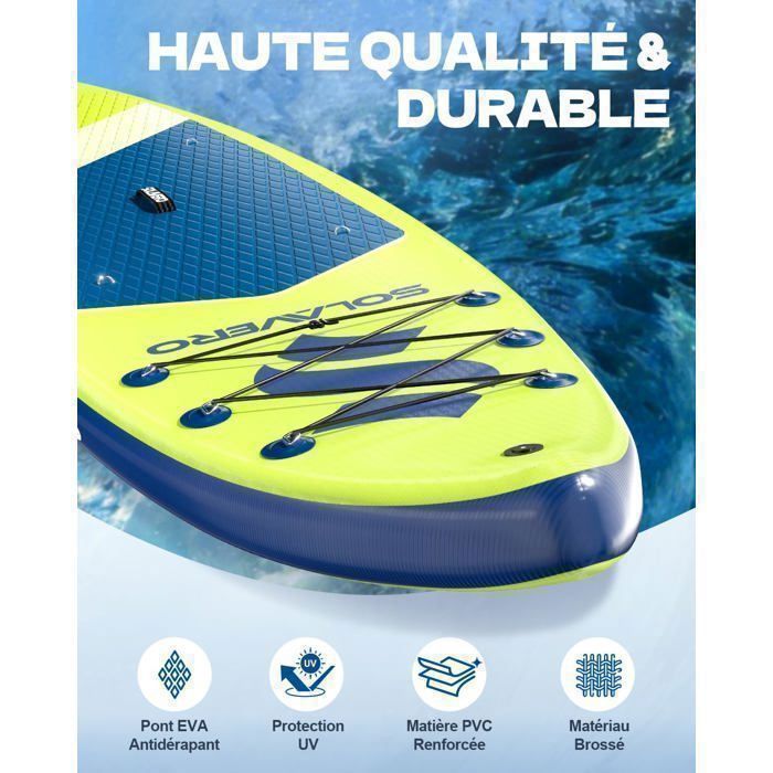 EcoFurnix Tavola da Stand Up Paddle gonfiabile da 323 cm - SUP - Portata massima 200 kg - Superficie antiscivolo - Adatta agli animali domestici - Verde lime