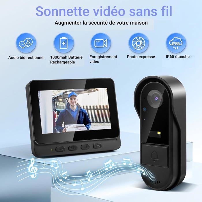 Wireless Doorbell with Camera, Bluetooth Video Intercom with 4.3
