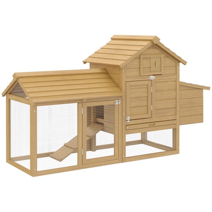 PawHut - Gallinero - Madera - 151x54x87cm - Beige