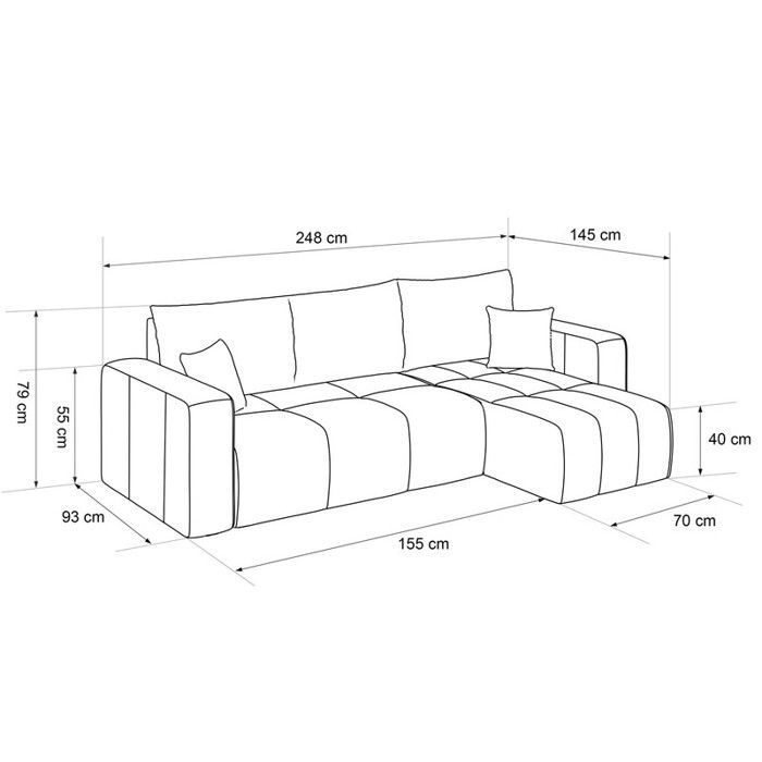 Sofá esquinero reversible PEDRO - 4 plazas - Sofá convertible con almacenamiento - Tela de terciopelo - Antracita