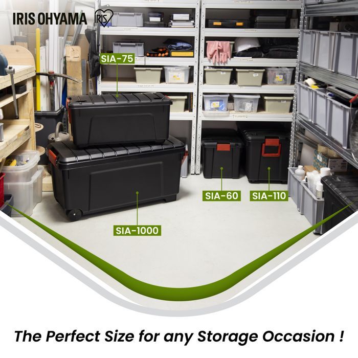 Iris Ohyama, Baúl de almacenamiento grande de plástico resistente, 170 L, Unidad, Negro, SIA-1000