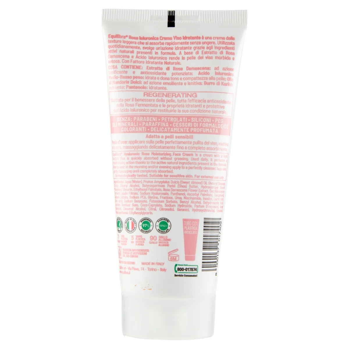 EQUILIBRA Hydraterende crème Equilibra Face Pink 75 ml met hyaluronzuur