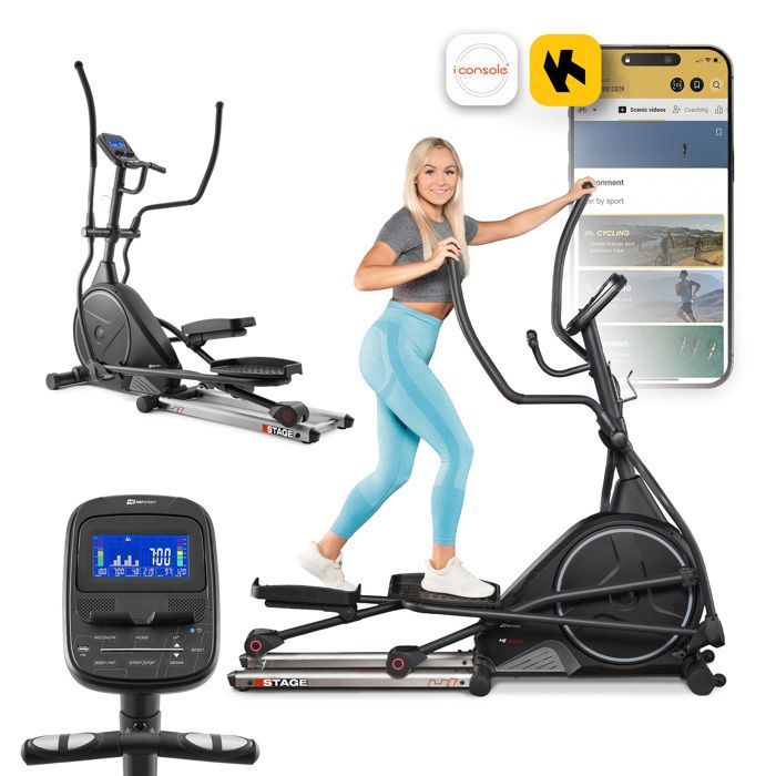 Hop-Sport HS-160CF Stage Home Elliptic Trainer, 24 kg svinghjul, 32 niveauer af magnetisk modstand, 12 programmer, grå