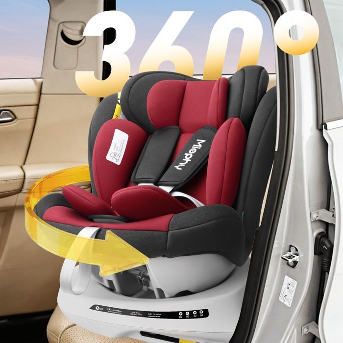 Silla de coche Miophy I-Size con Isofix y giro de 360°, Grupo 0+1/2/3, desde el nacimiento hasta los 12 años, 40-150 cm, color burdeos.