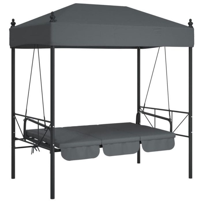 Columpio de jardín - Gris oscuro - 2 en 1 - Toldo de poliéster - 3 plazas