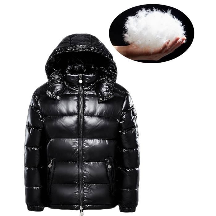 Chaqueta acolchada para hombre, chaqueta acolchada con capucha desmontable, chaqueta acolchada de invierno impermeable y brillante para hombre (XS-XL) - NEGRO