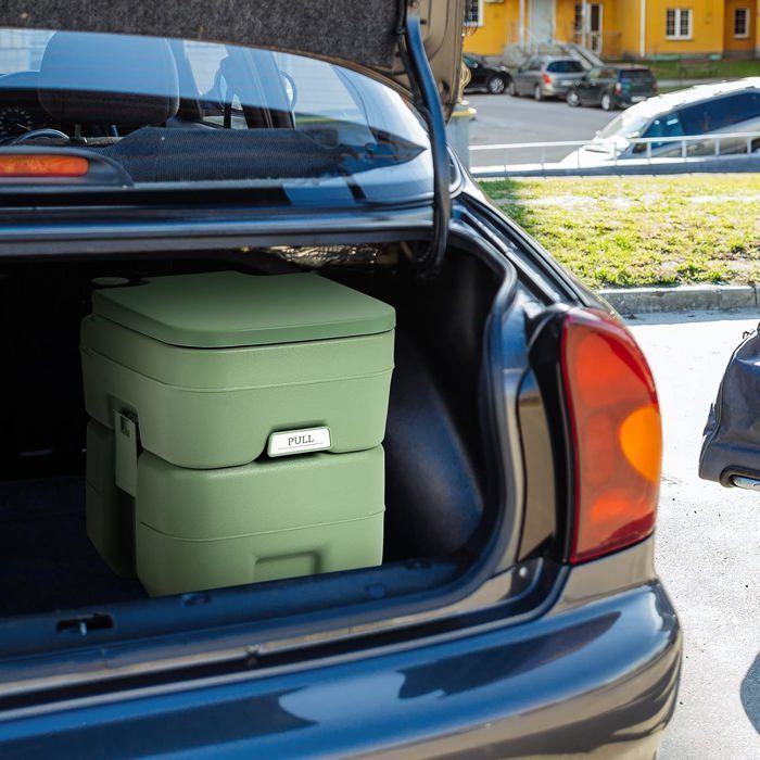GYMAX 20L Camping Toilet, Removable Tank, Lightweight and Portable Toilet, Carrying Handle with Ergonomic Design (Green)