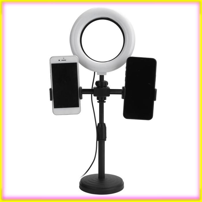 Soporte para teléfono con anillo de luz LED Keenso con clips ajustables para proyector de vídeo doble