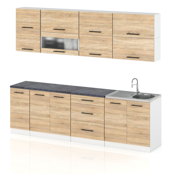 Meble kuchenne drewniane robo lux 2.6m modułowe dąb sonoma