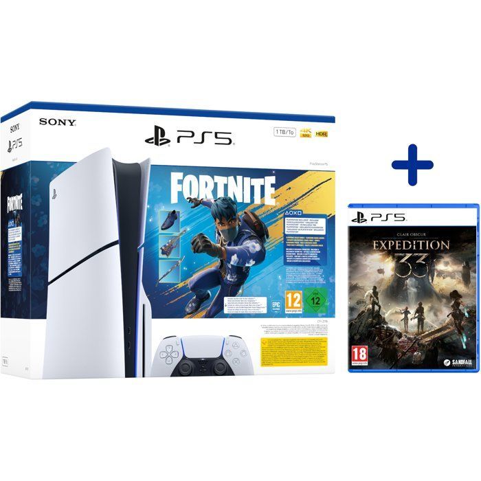 Pacote padrão do PS5 (com leitor de CD): Console PlayStation 5 (Slim) + Fortnite Caos Florido + conteúdo Chiar Obscur: Expedição 33